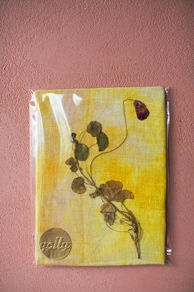 Hand dyed linen print with pressed nasturtium