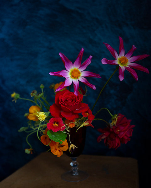 Beautiful Seasonal flowers in a  Vintage Vase- approx 30cm